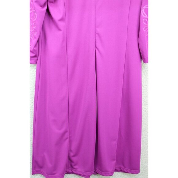 Bob Mackie 3/4 Wide Embroidered Sleeves Wearable Art Midi Dress-Medium-Fuchsia - Picture 3 of 11